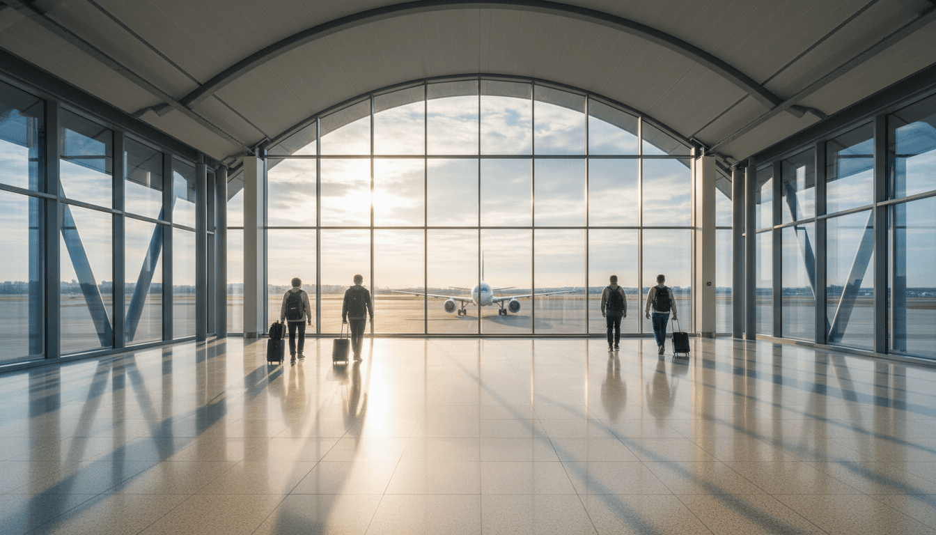 Airplane on tarmac viewed from an airport terminal